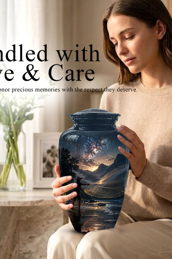 Fisherman Cremation Urn - Night Sky Memorial Urns For Human Ashes