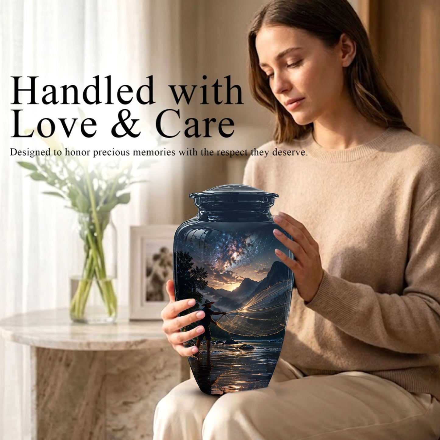 Fisherman Cremation Urn - Night Sky Memorial Urns For Human Ashes