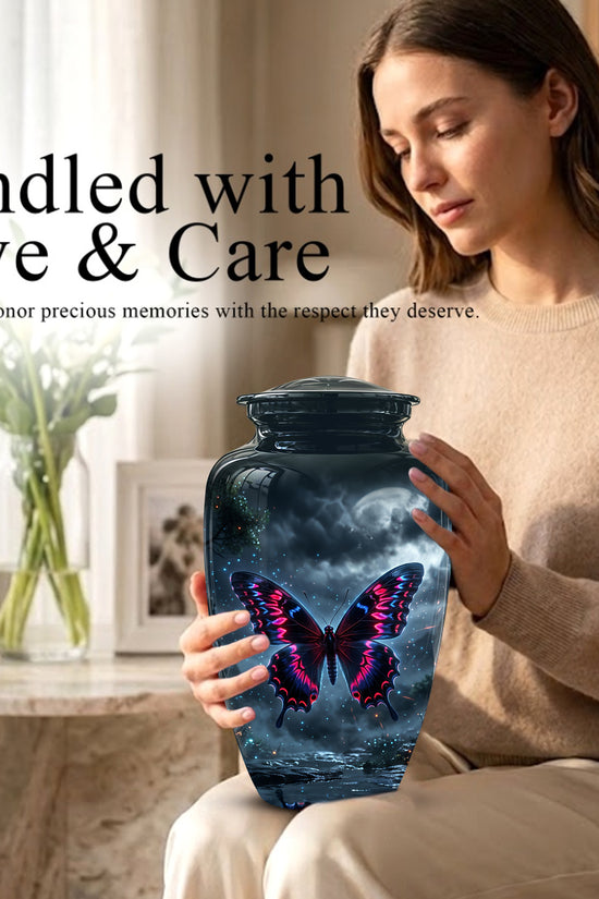 Colorful Butterfly Cremation Urn - Personalized Black Memorial Urns