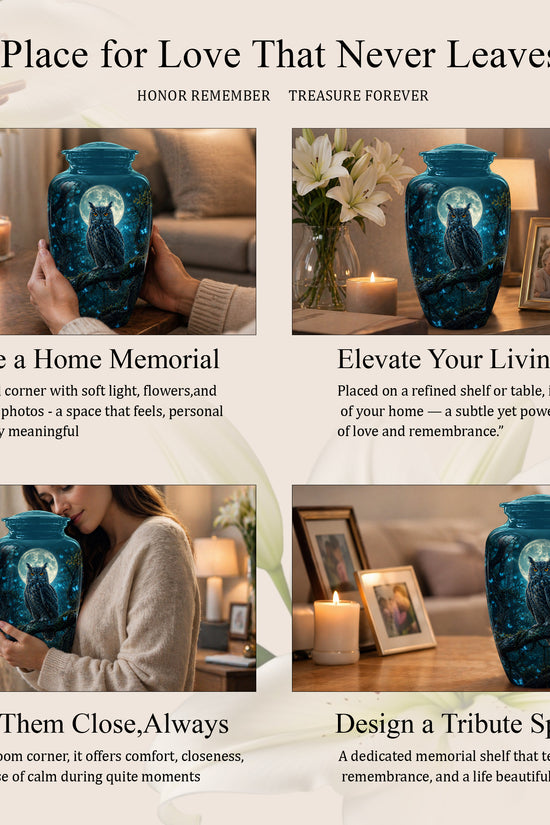 Majestic Horned Owl Burial Urn - Moonlight Owl Funeral Urns For Ashes