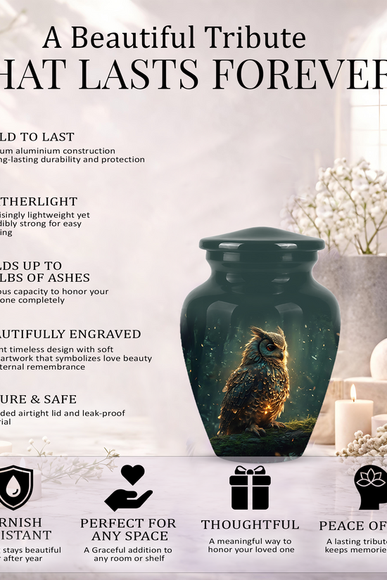 Mystical Owl Cremation Urn - Green Burial Urns For Human Ashes