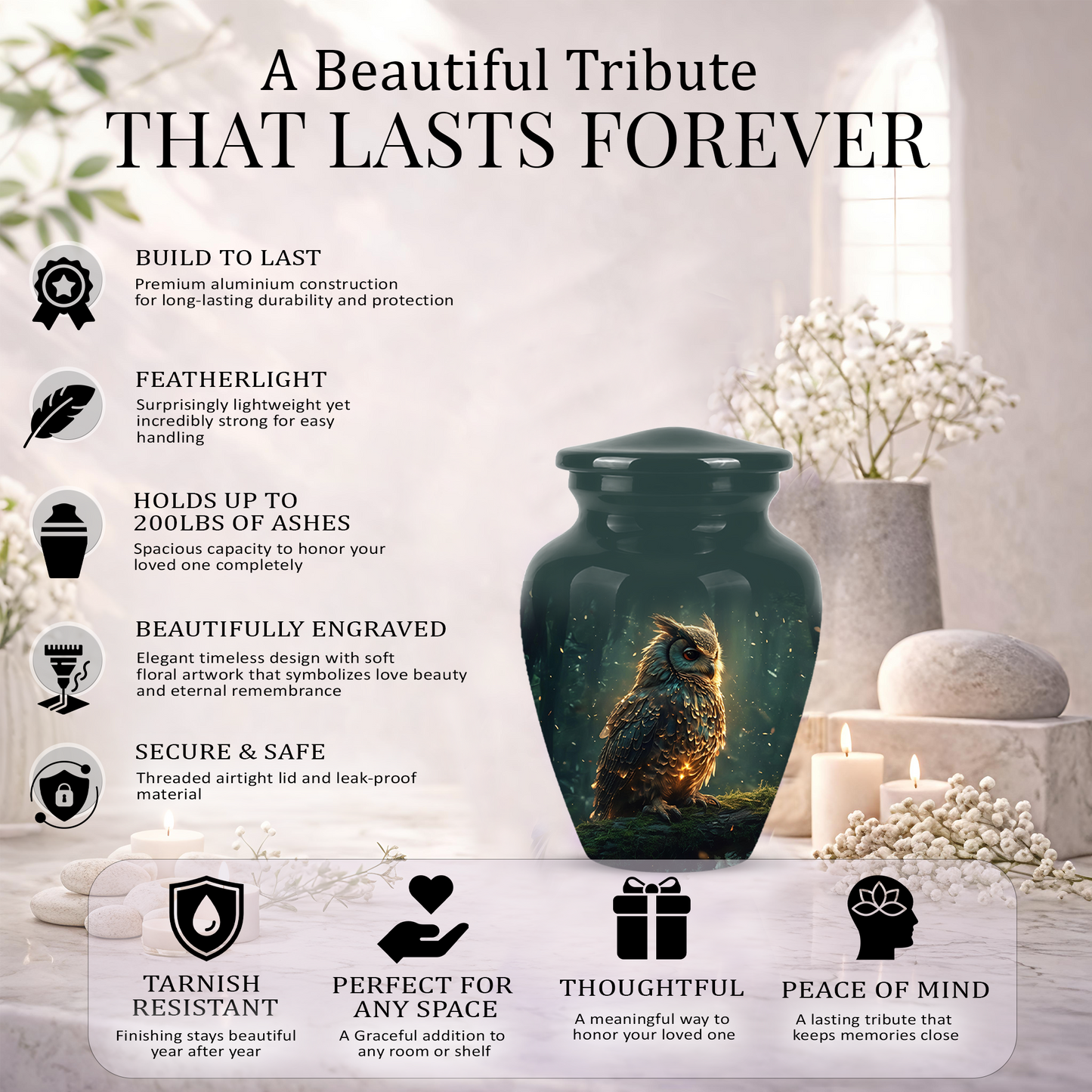 Mystical Owl Cremation Urn - Green Burial Urns For Human Ashes