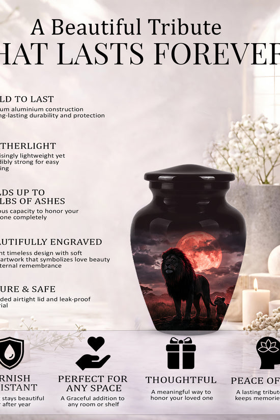Lion Themed Cremation Urns - Blood Moon Scenic Urns For Loved Ones