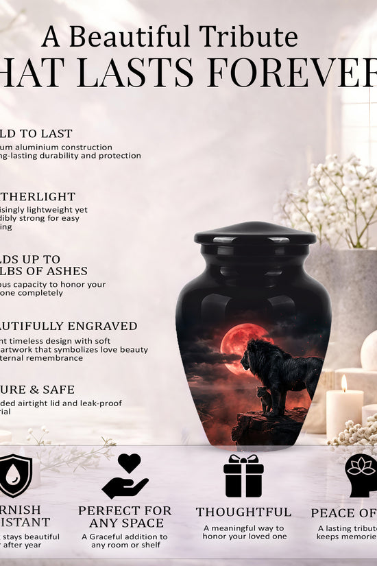 Lion With Cub Cremation Urn - Blood Moon Urns For Human Ashes