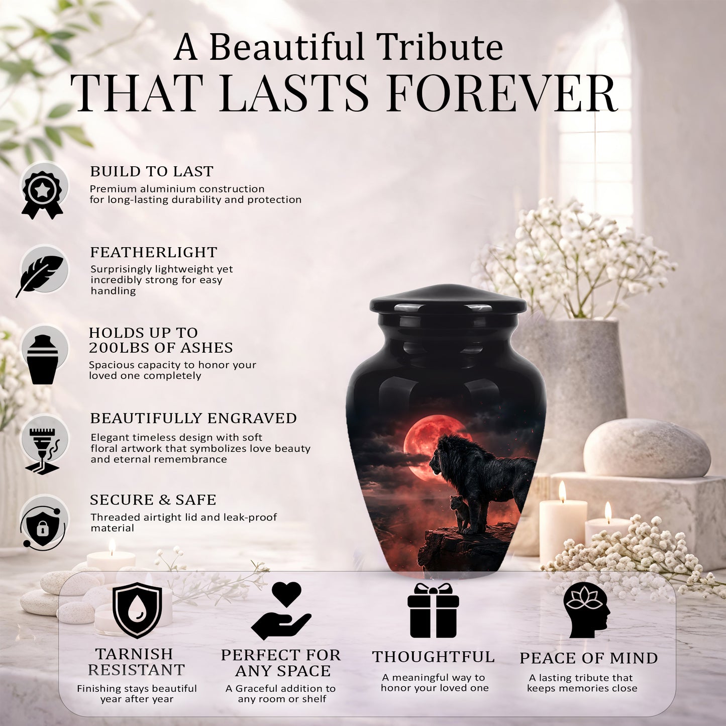 Lion With Cub Cremation Urn - Blood Moon Urns For Human Ashes