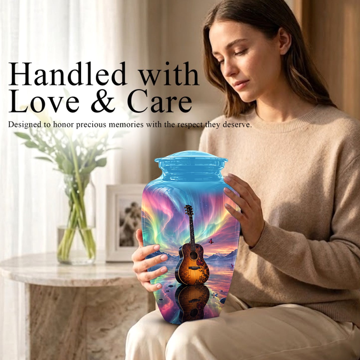 Guitar Aurora Borealis Urn - Classic Memorial Urns For Music Lovers