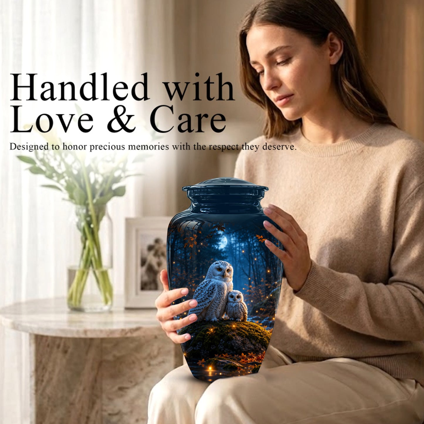 Owl With Owlet Themed Urn - Custom Cremation Urns For Human Ashes