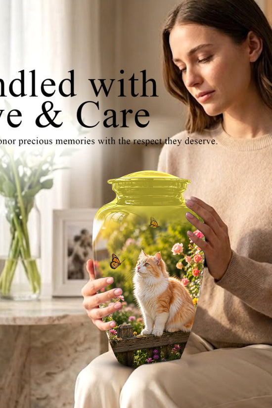 Orange Cat Cremation Urn - Beautiful Eternal Tribute Urn For Pet Ashes