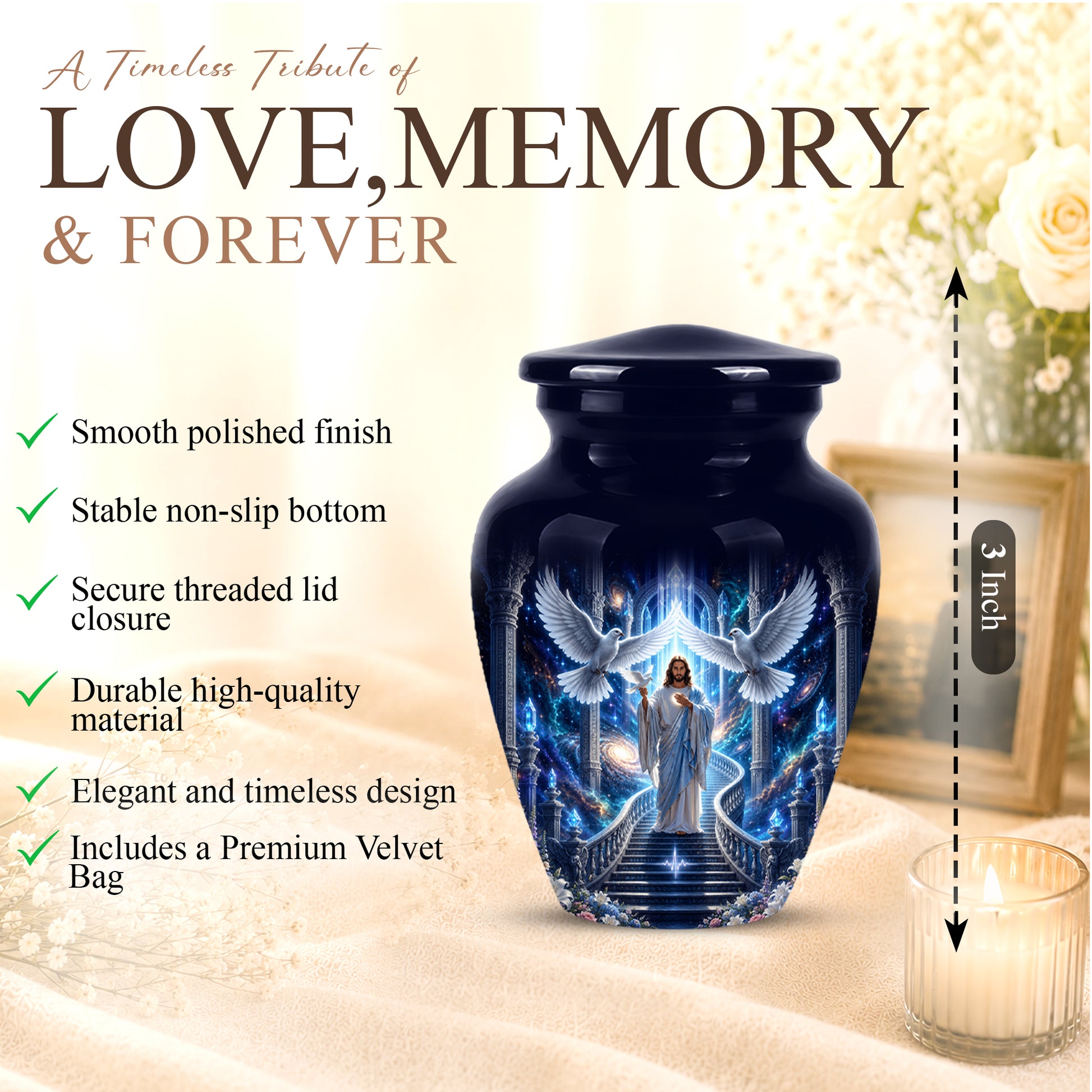 Jesus & White Dove Cremation Urn - Custom Spiritual Urns On Wholesale Price