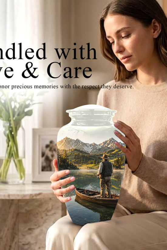 Fishing Cremation Urn - Artistic Landscape Fishing Urns For Dad Ashes