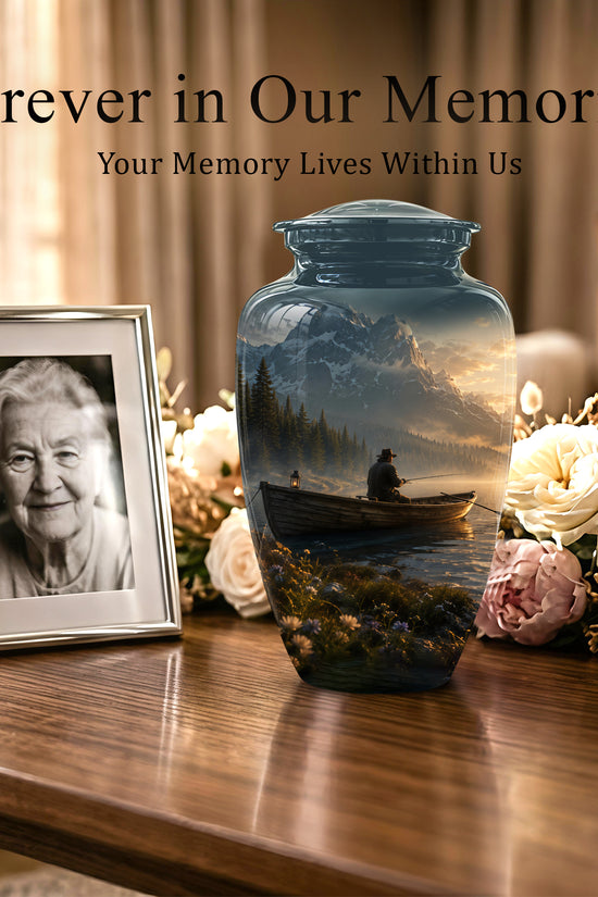 Fisherman Themed Urn - Artistic Fishing Landscape Urns For Human Ashes