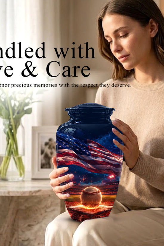 Baseball With American Flag - Custom Baseball Urns For Patriotic Human