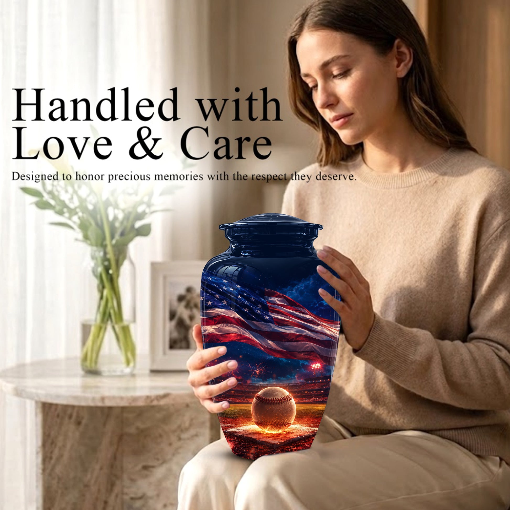 Baseball With American Flag - Custom Baseball Urns For Patriotic Human