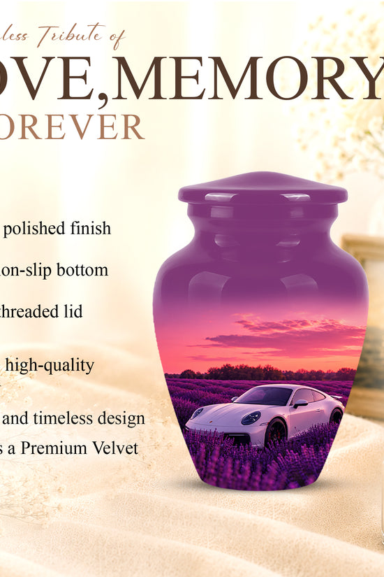 White Car Funeral Urn - Sunset Memorial Urns For Women Car Enthusiasts
