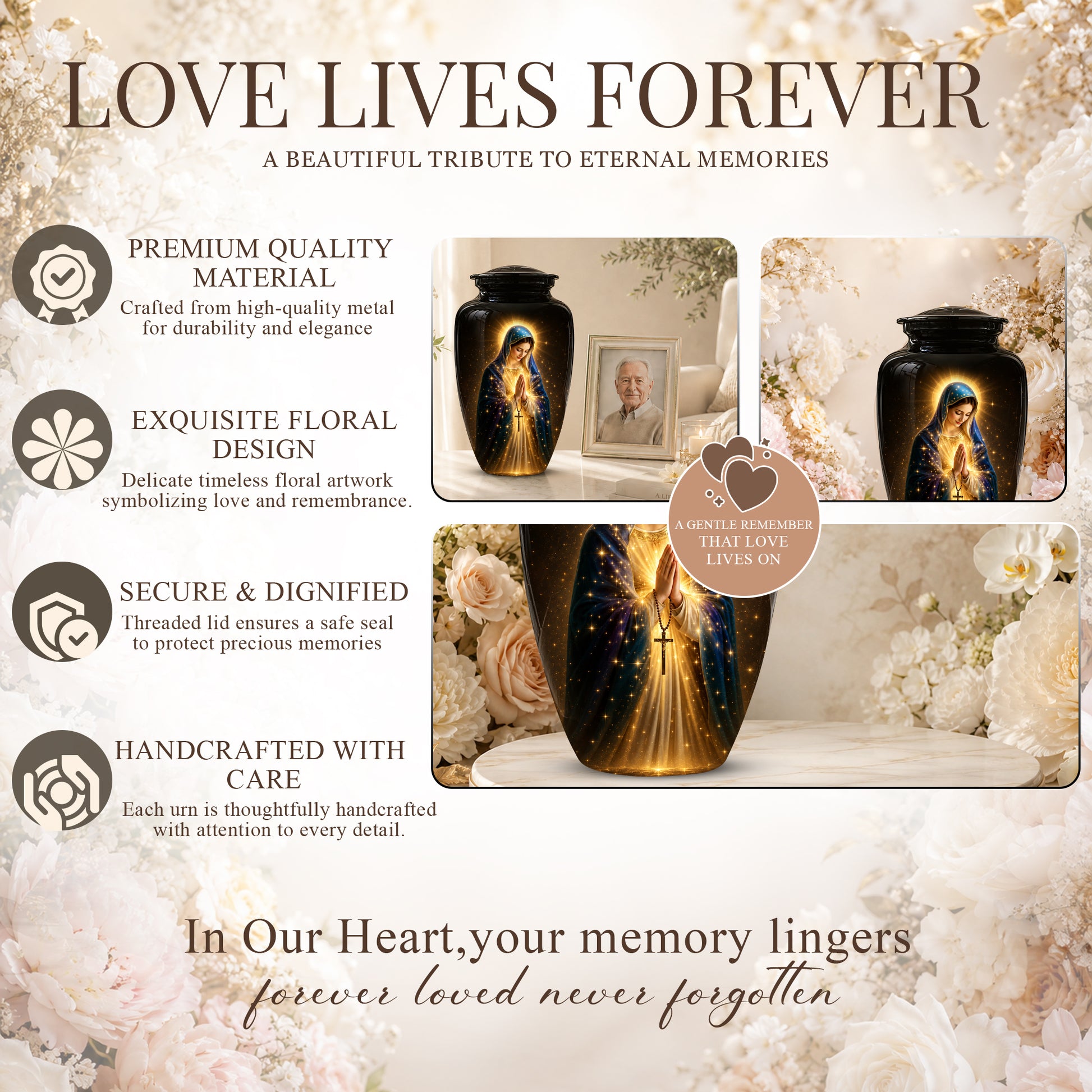Religious Virgin Mary Cremation Urn - Personalized Urns For Mom Ashes