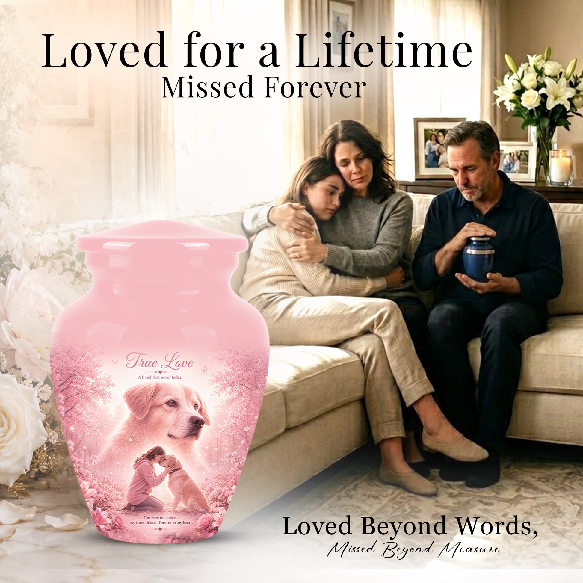 Pink Pet Dog Memorial Urn – Dog Burial Urn for Pets Ashes