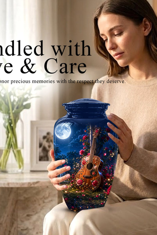 Starry Guitar Memorial Urn - Artistic Funeral Urns For Musicians Ashes