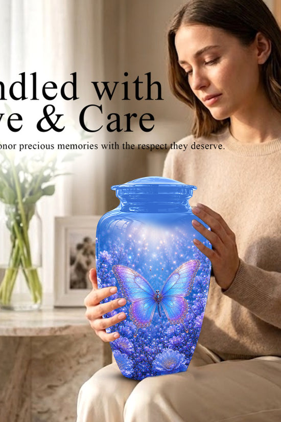 Heavenly Butterfly Memorial Urn - Blue Butterfly Urns For Women Ashes
