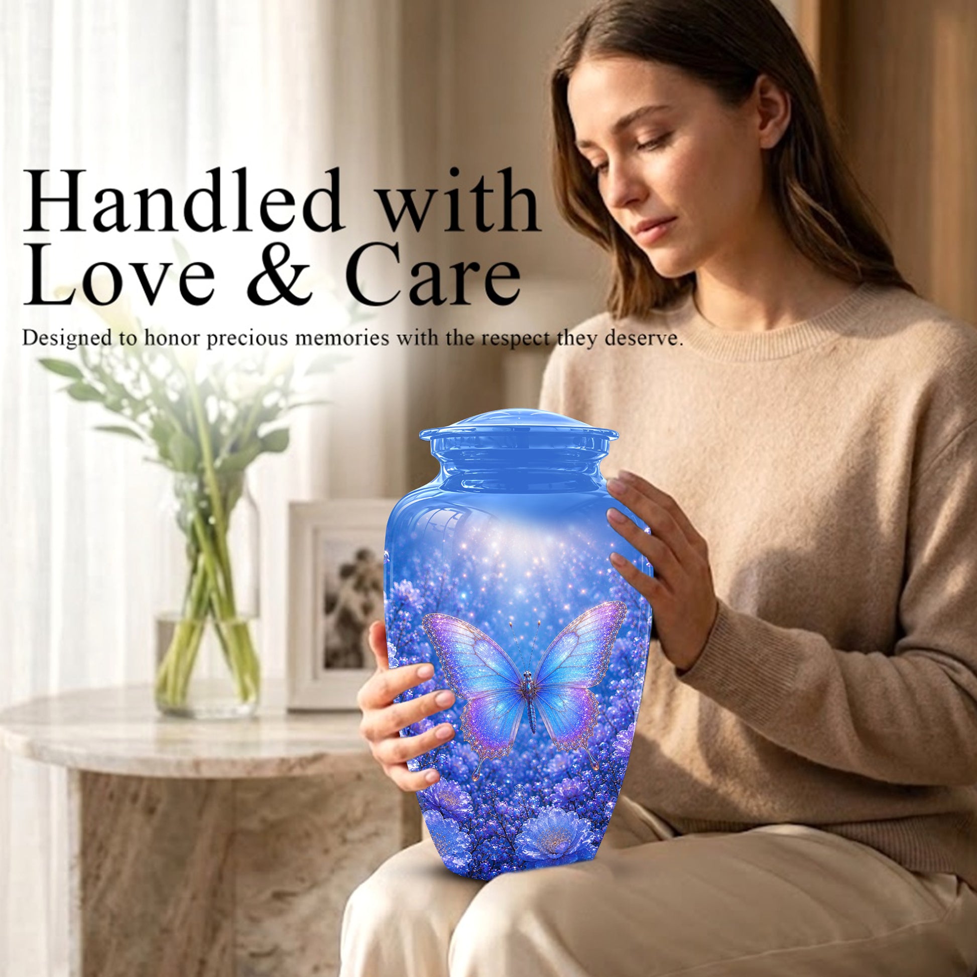 Heavenly Butterfly Memorial Urn - Blue Butterfly Urns For Women Ashes