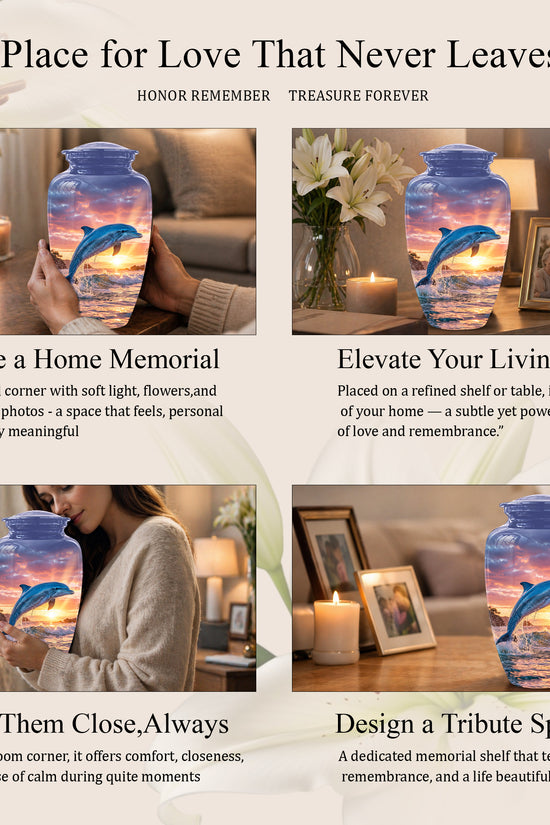 Blue Dolphin Themed Urn - Sunset Custom Funeral Urns For Human Ashes