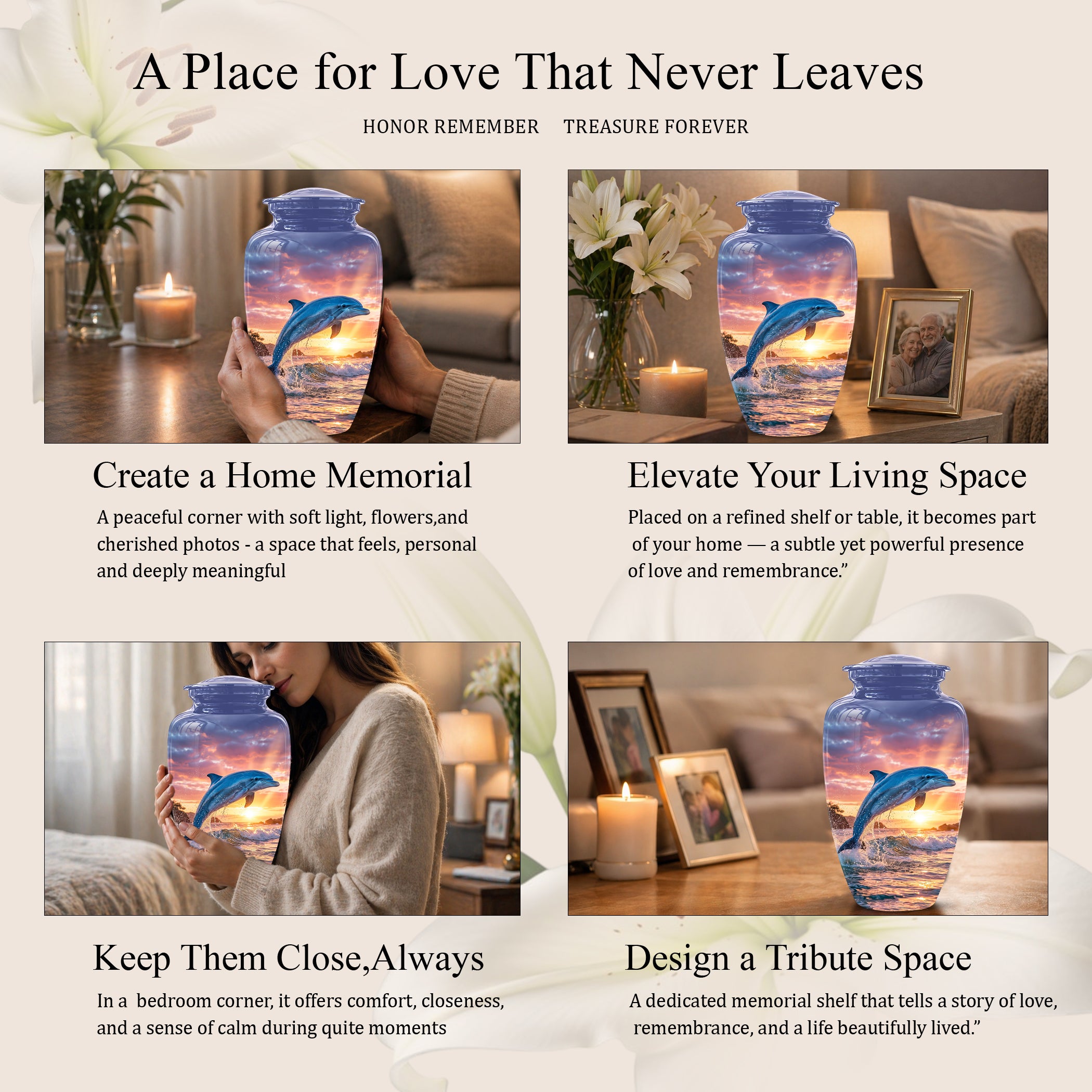 Blue Dolphin Themed Urn - Sunset Custom Funeral Urns For Human Ashes