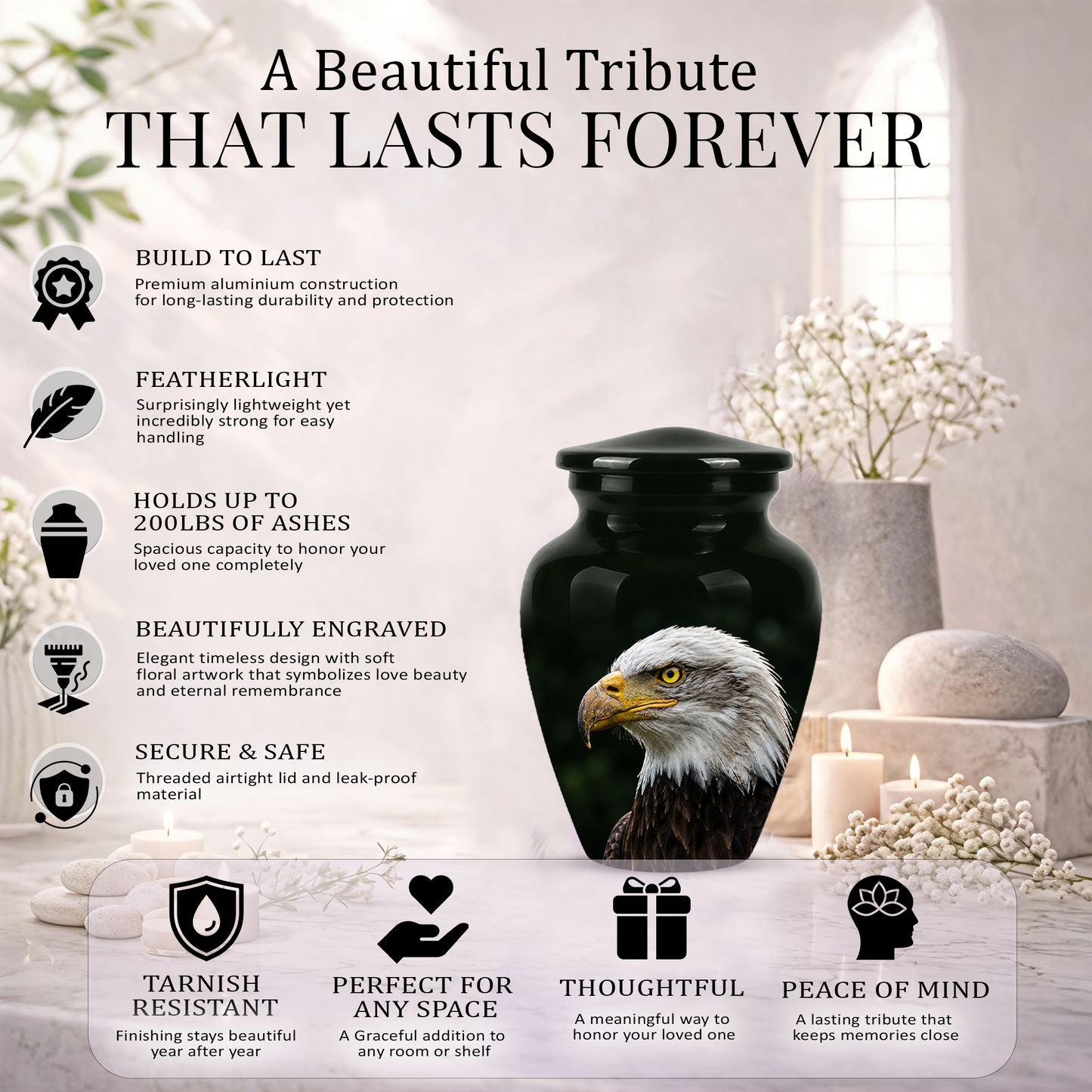 Patriotic Eagle Cremation Urn - Black Memorial Father Urns For Ashes