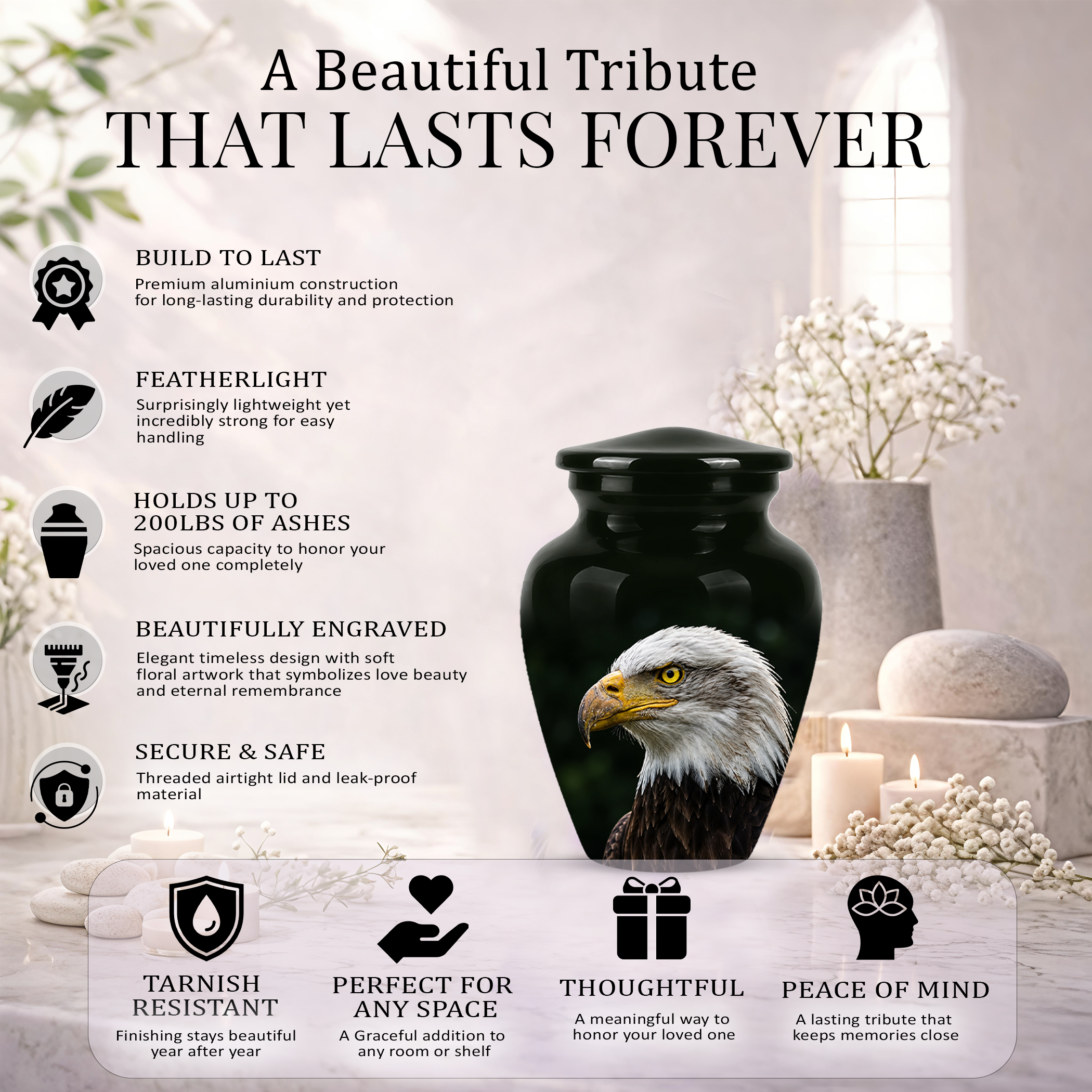 Patriotic Eagle Cremation Urn - Black Memorial Father Urns For Ashes