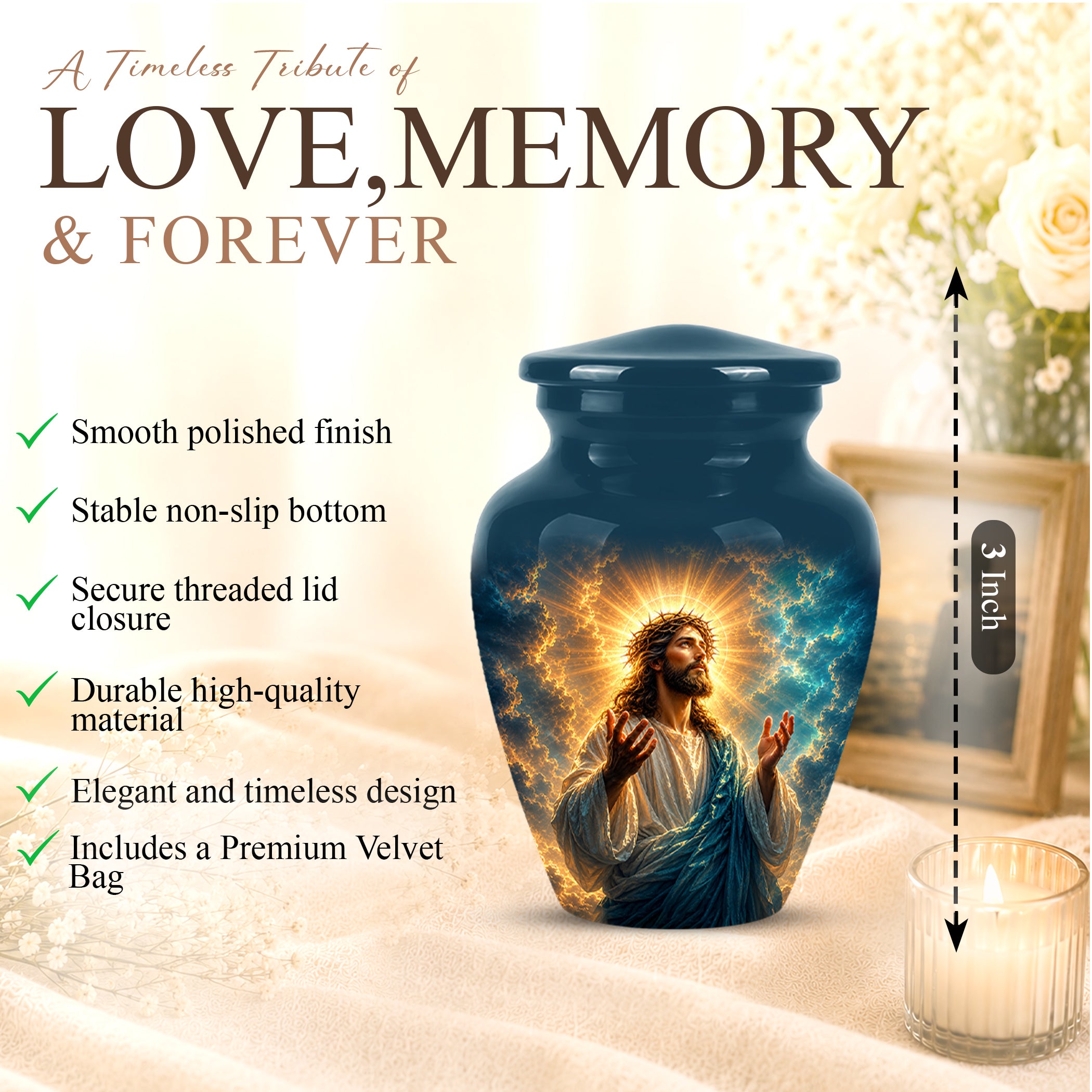 Personalized Jesus Cremation Urn - Handmade Religious Urns On Sale
