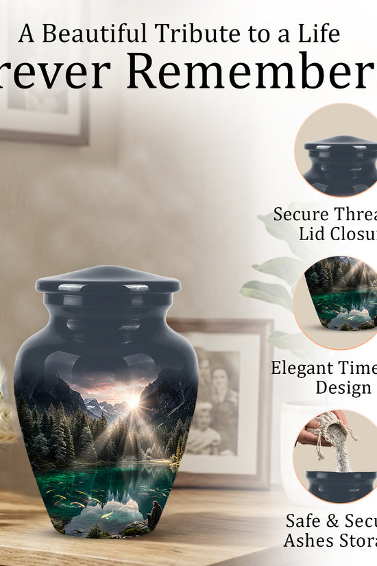 Mountain Lake Cremation Urn - Elegant Nature Urns For Human Ashes