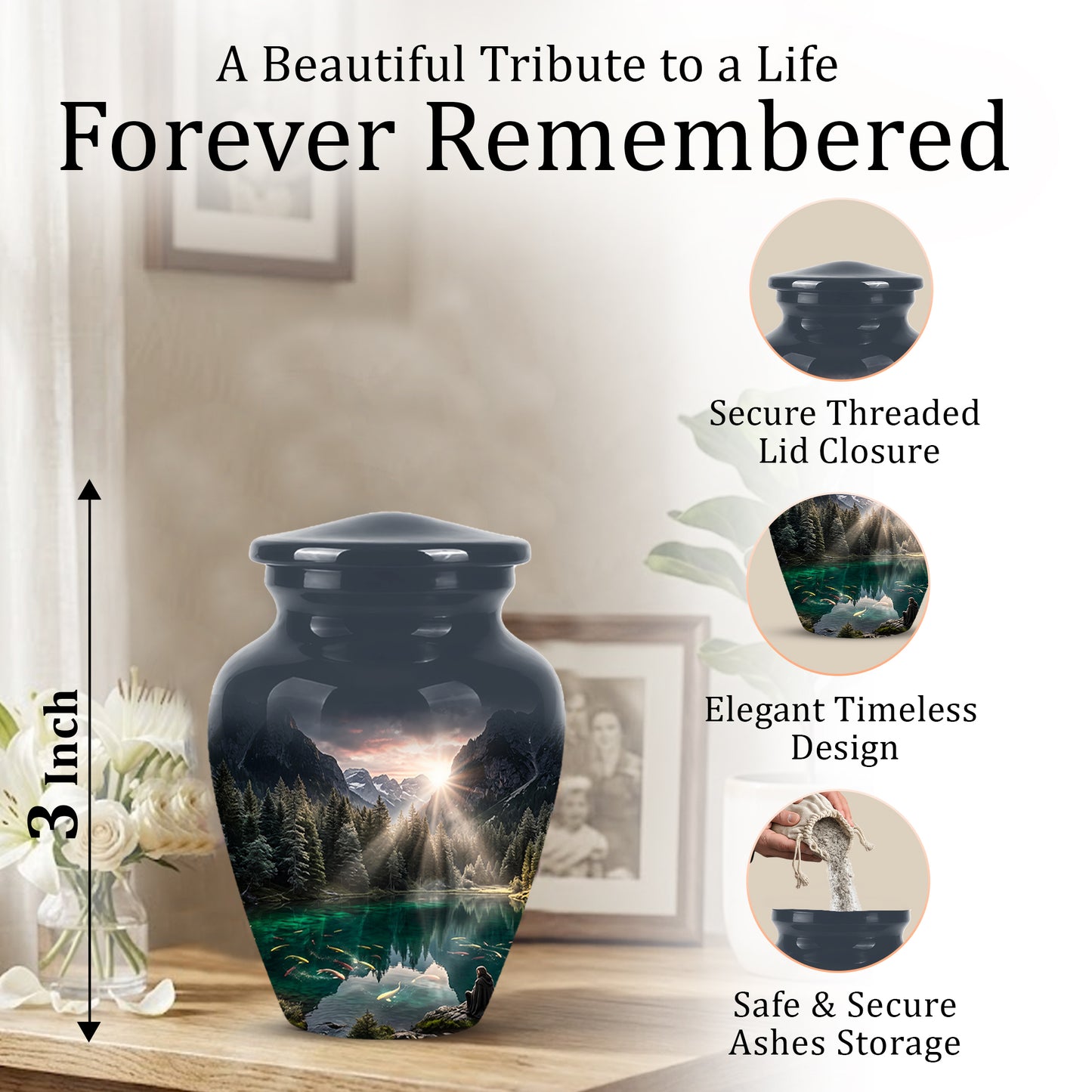 Mountain Lake Cremation Urn - Elegant Nature Urns For Human Ashes