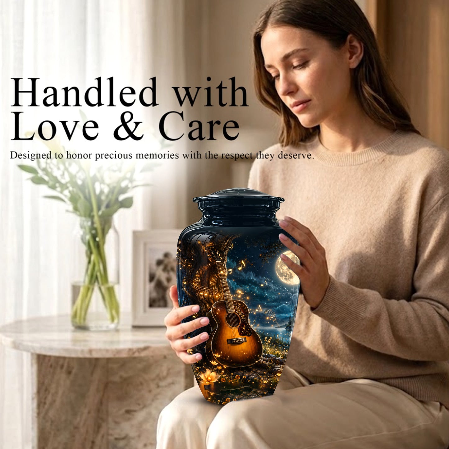 Artistic Guitar Cremation Urn - Starry Night Keep Urn For Music Lovers