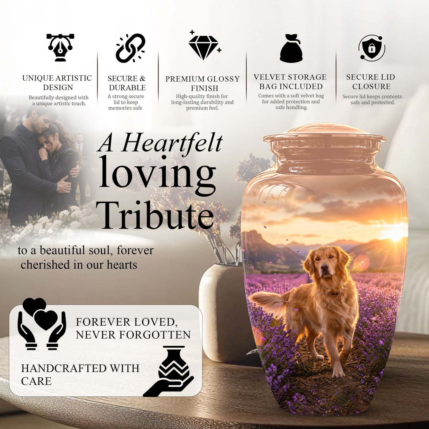 Golden Retriever Memorial Urn - Eternal Resting Urn For Pet Dog Ashes