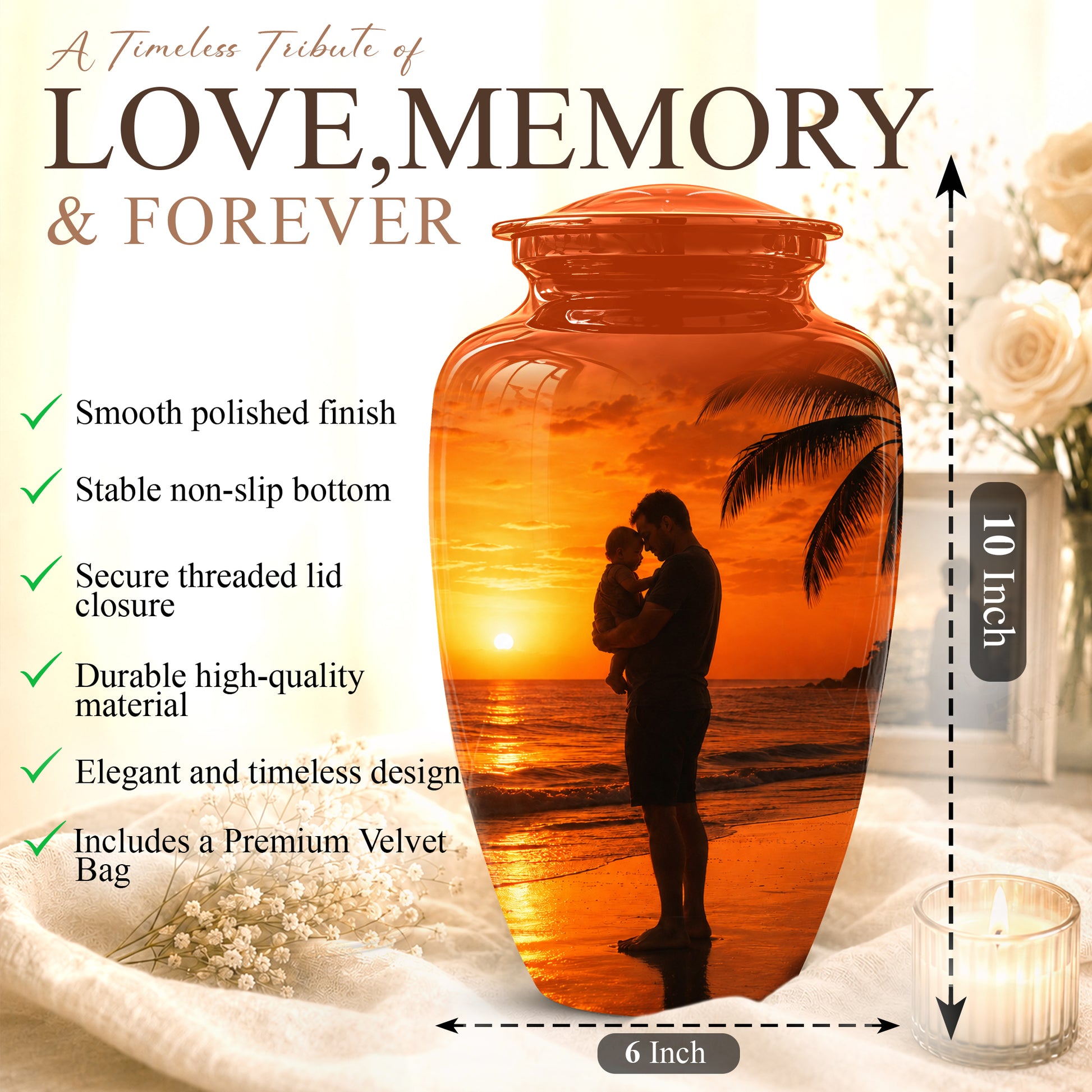 Custom Father Cremation Urn - Peaceful Tribute Memorial Urns For Dad