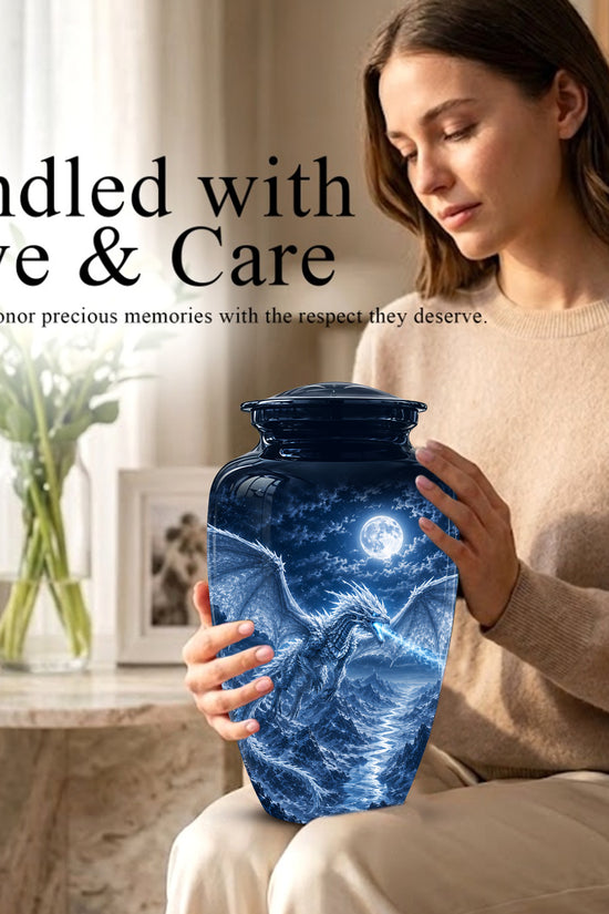 White Dragon Cremation Urn - Majestic Classic Dragon Urns For Human Ashes