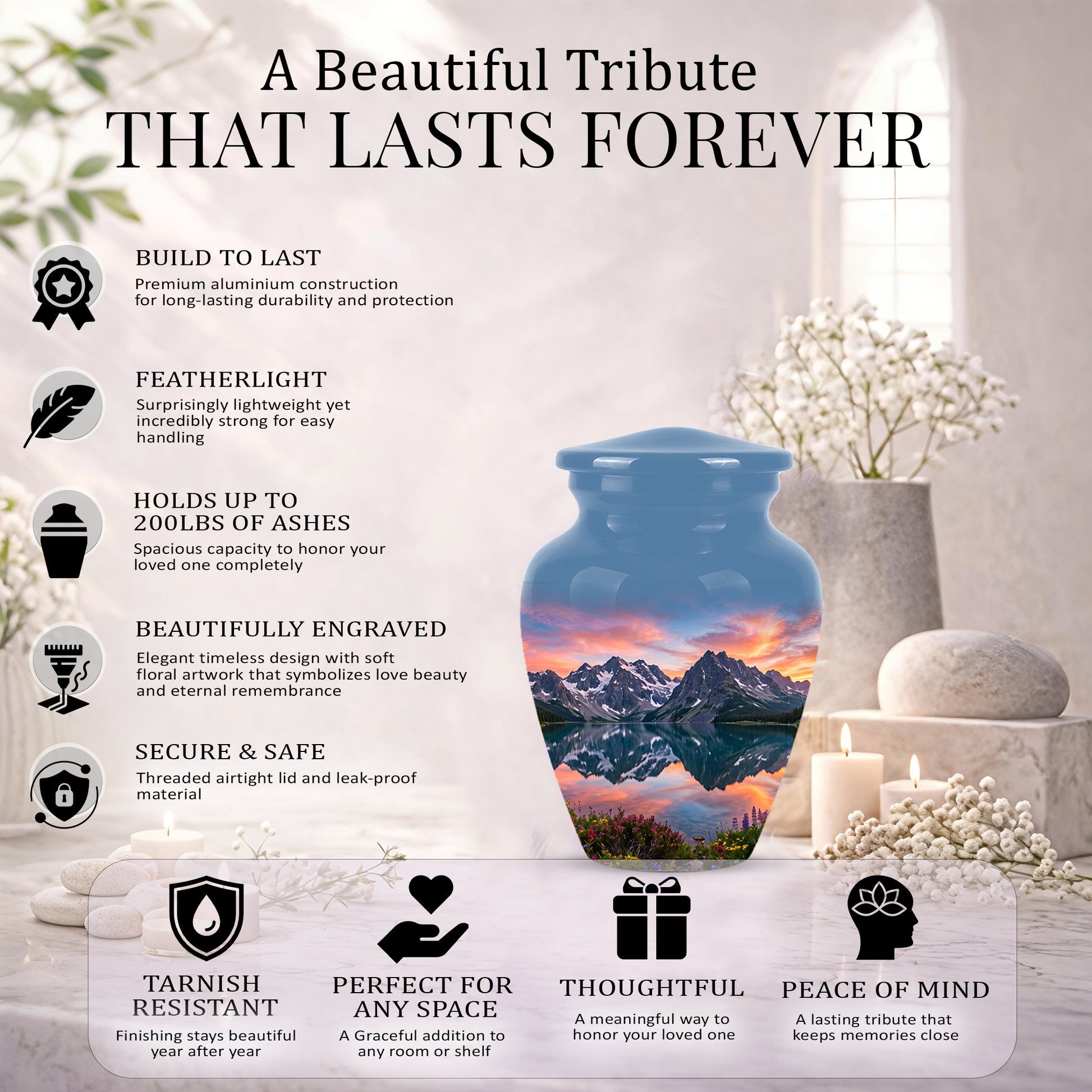 Mountain Lake Burial Urns - Sunset Scenic Cremation Urns For Nature Lovers
