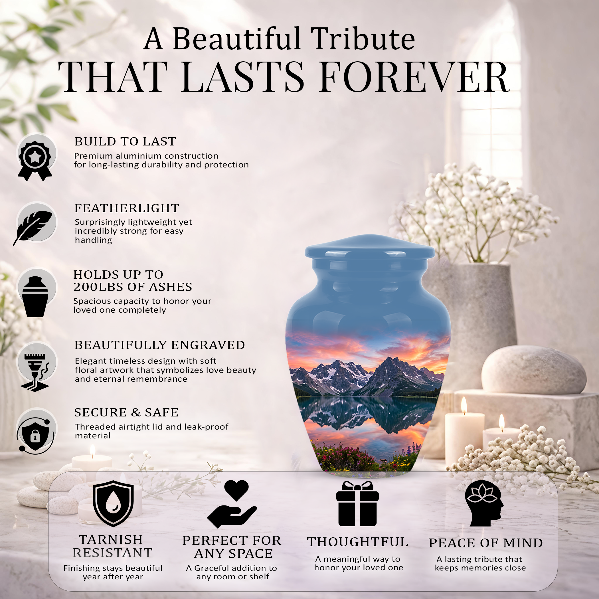 Mountain Lake Burial Urns - Sunset Scenic Cremation Urns For Nature Lovers