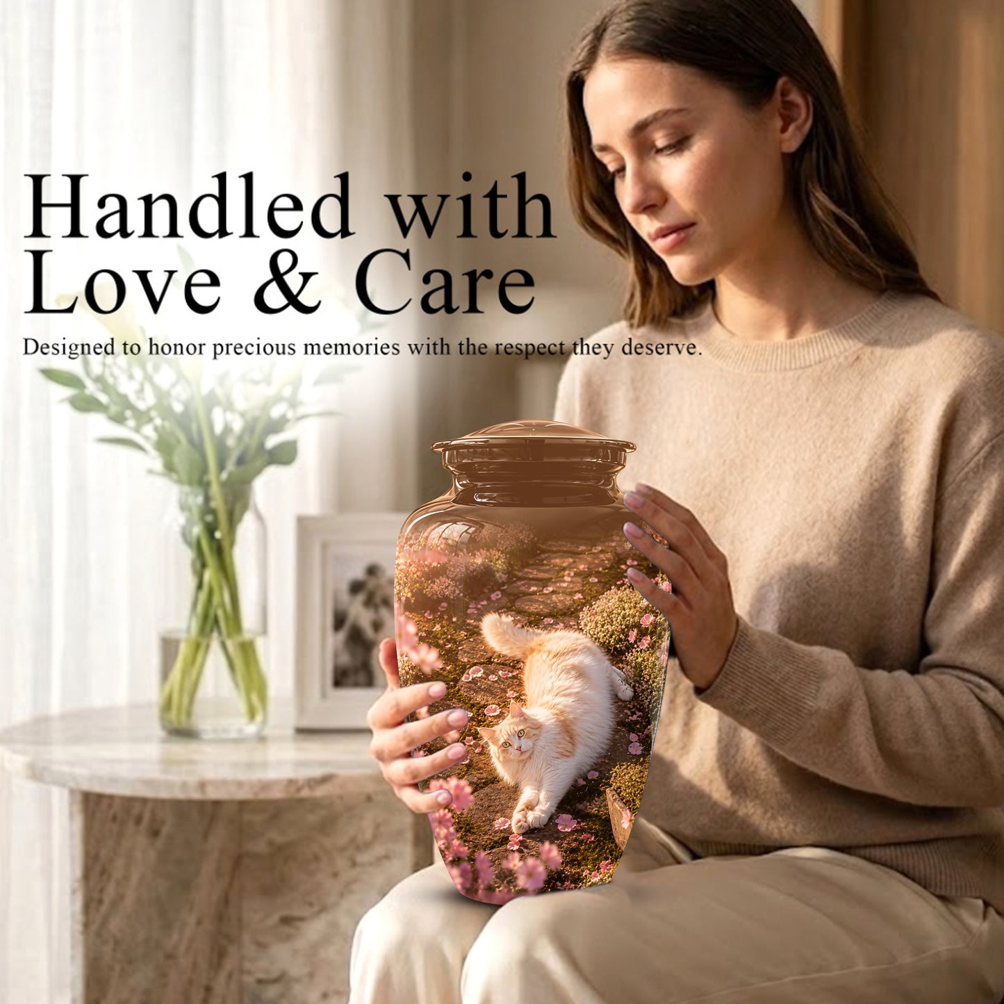 Fluffy Cat Cremation Urn - Custom Burial Memorial Urns On Sale