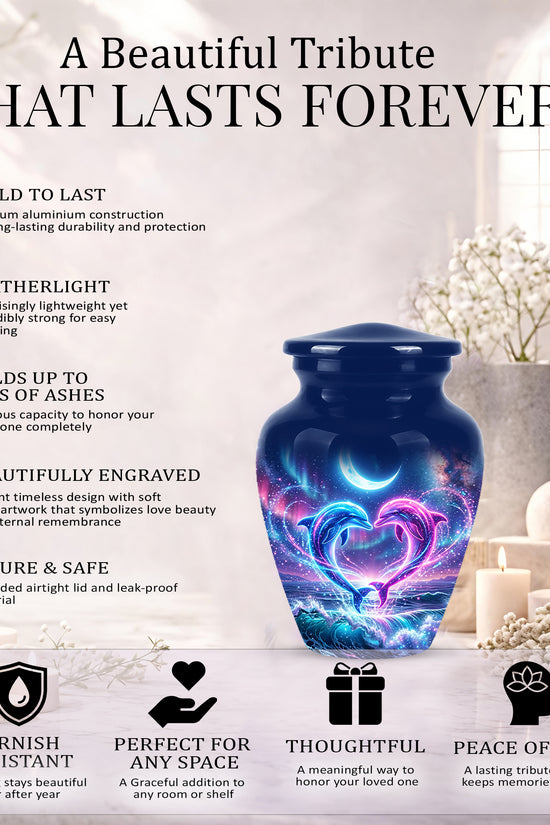 Heart Dolphin Cremation Urn for Ashes – Celestial Moon Memorial Urns