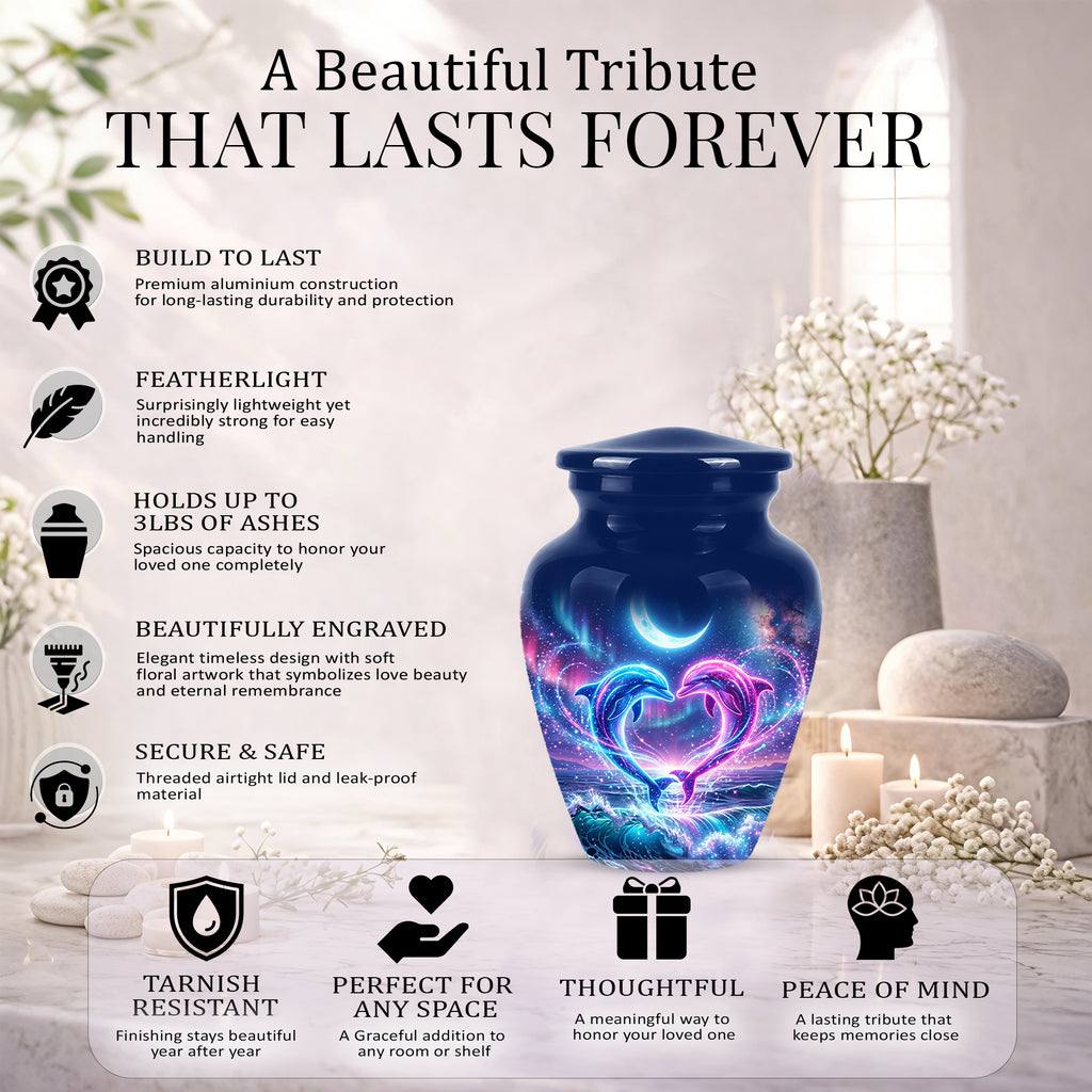 Heart Dolphin Cremation Urn for Ashes – Celestial Moon Memorial Urns