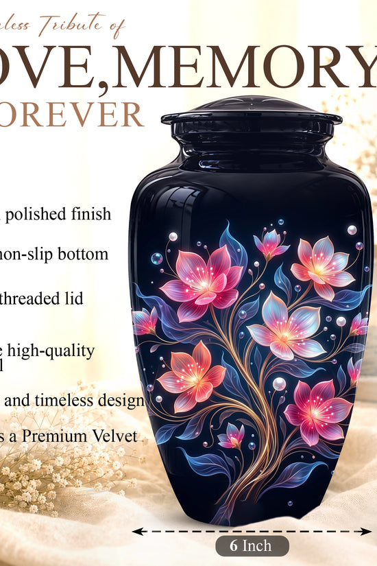 Hand-Painted Lotus Flower Cremation Urn - Decorative Urns On Sale
