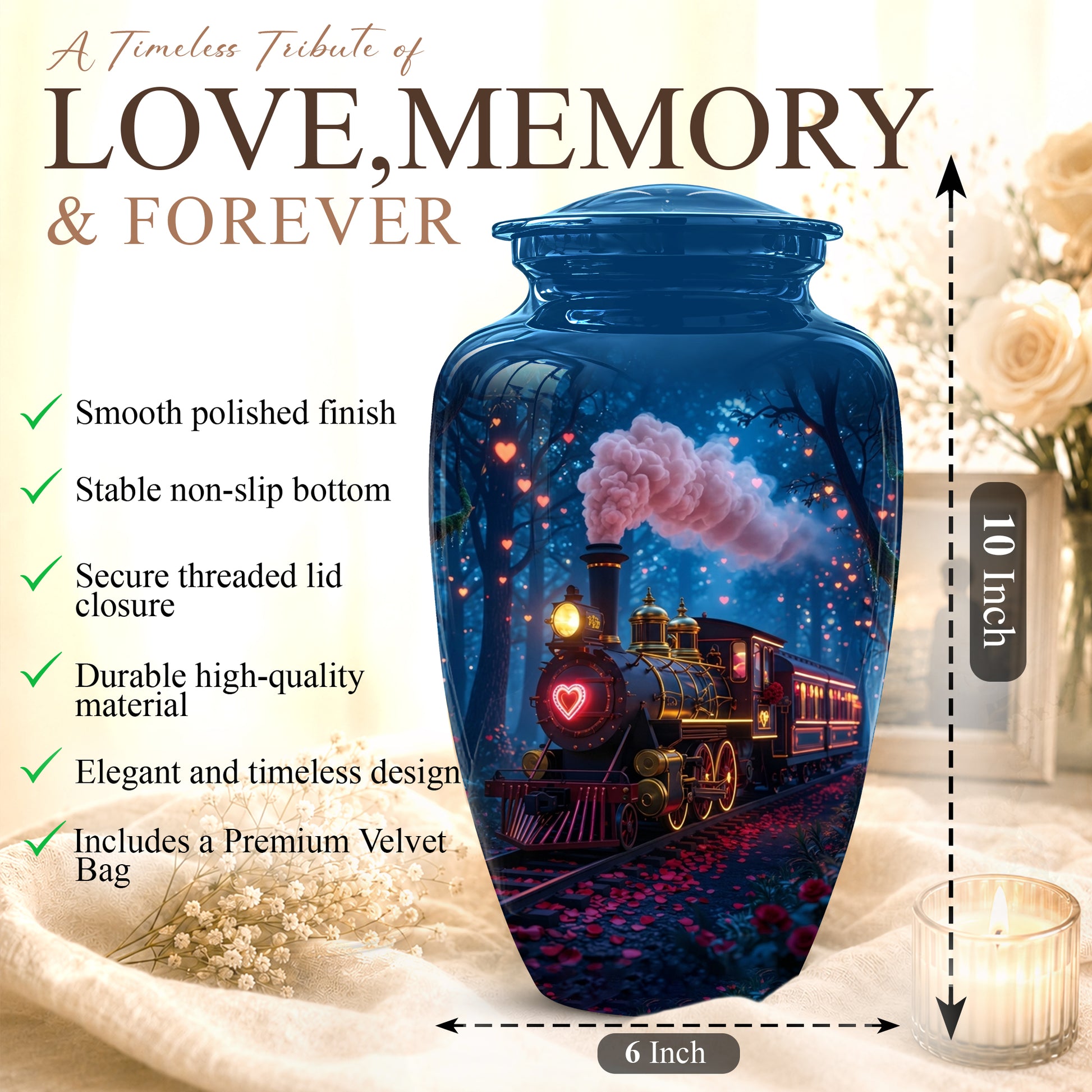 Vintage Train Cremation Urn - Steam Engine Memorial Urns For Ashes