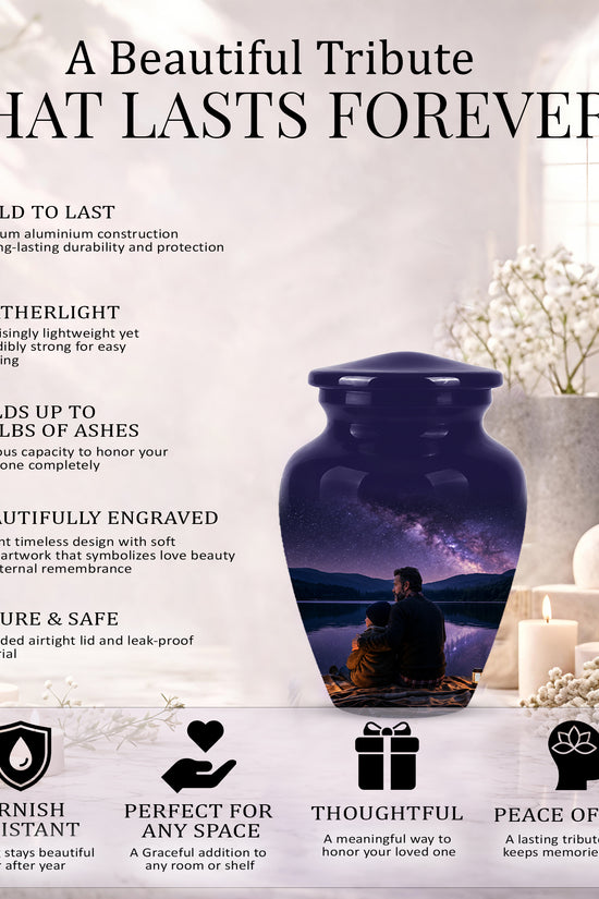 Father & Son Love Cremation Urn - Mountain Night Scenic Urns For Dad