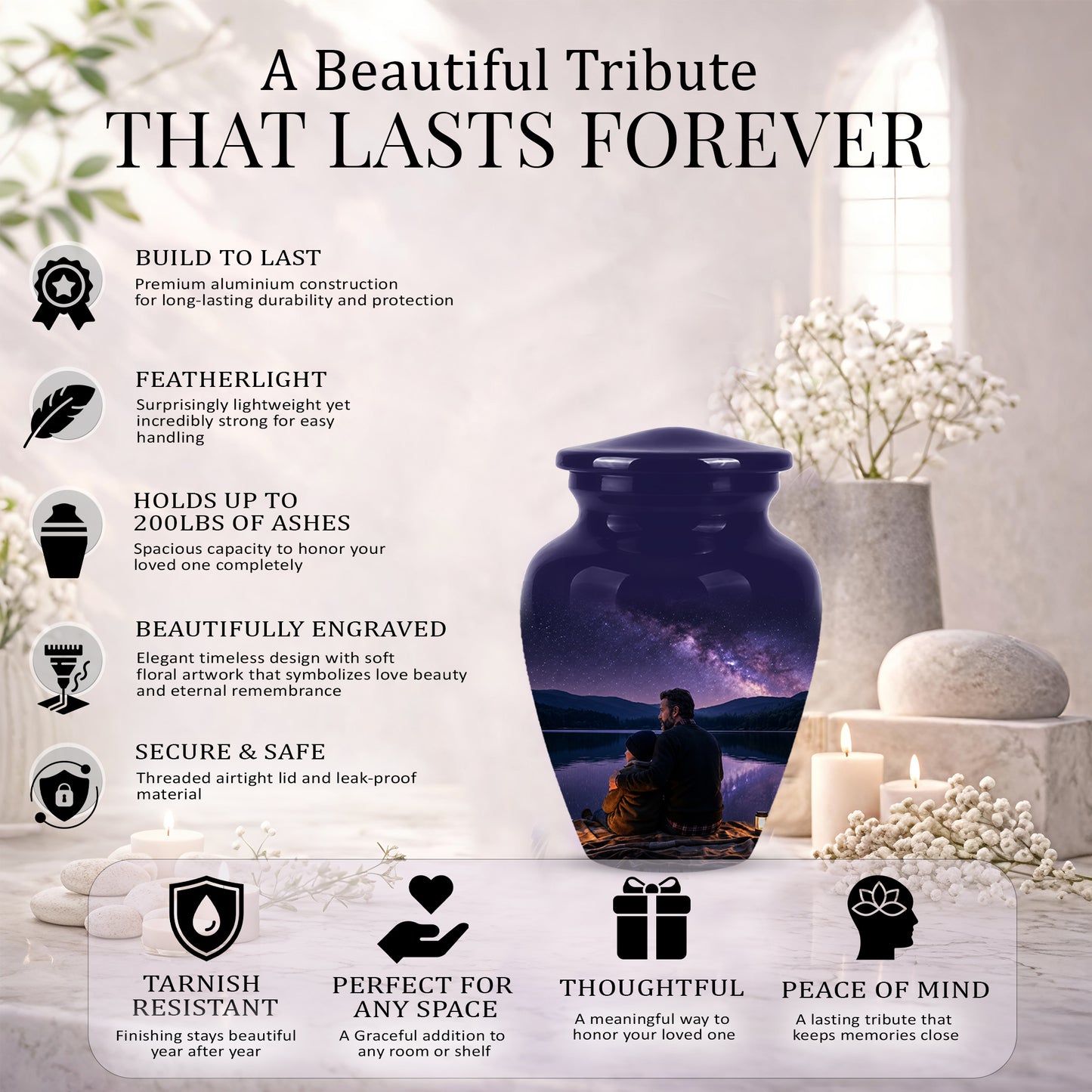 Father & Son Love Cremation Urn - Mountain Night Scenic Urns For Dad