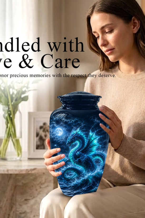 Mystical Blue Dragon Cremation Urn - Custom Handmade Burial Urns