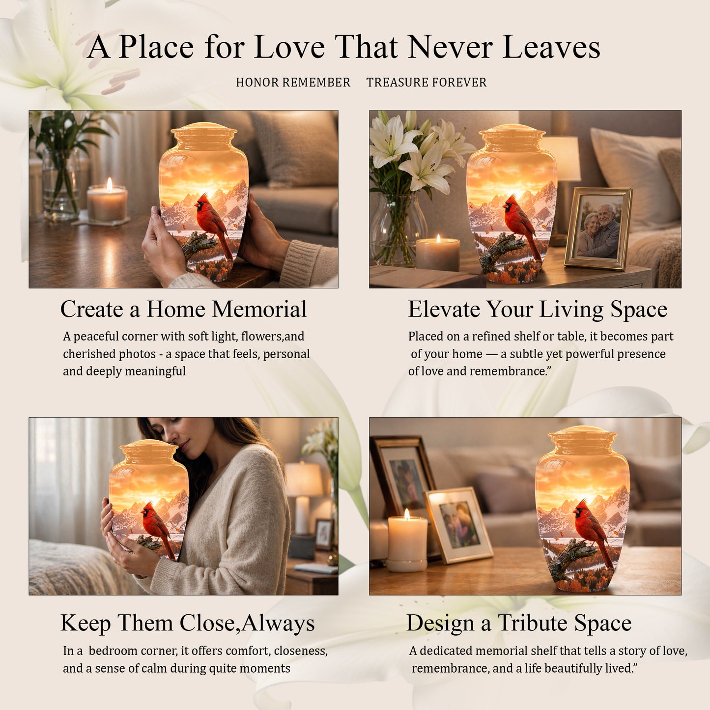 Red Cardinal Bird Burial Urn - Personalized Handcrafted Urns For Ashes