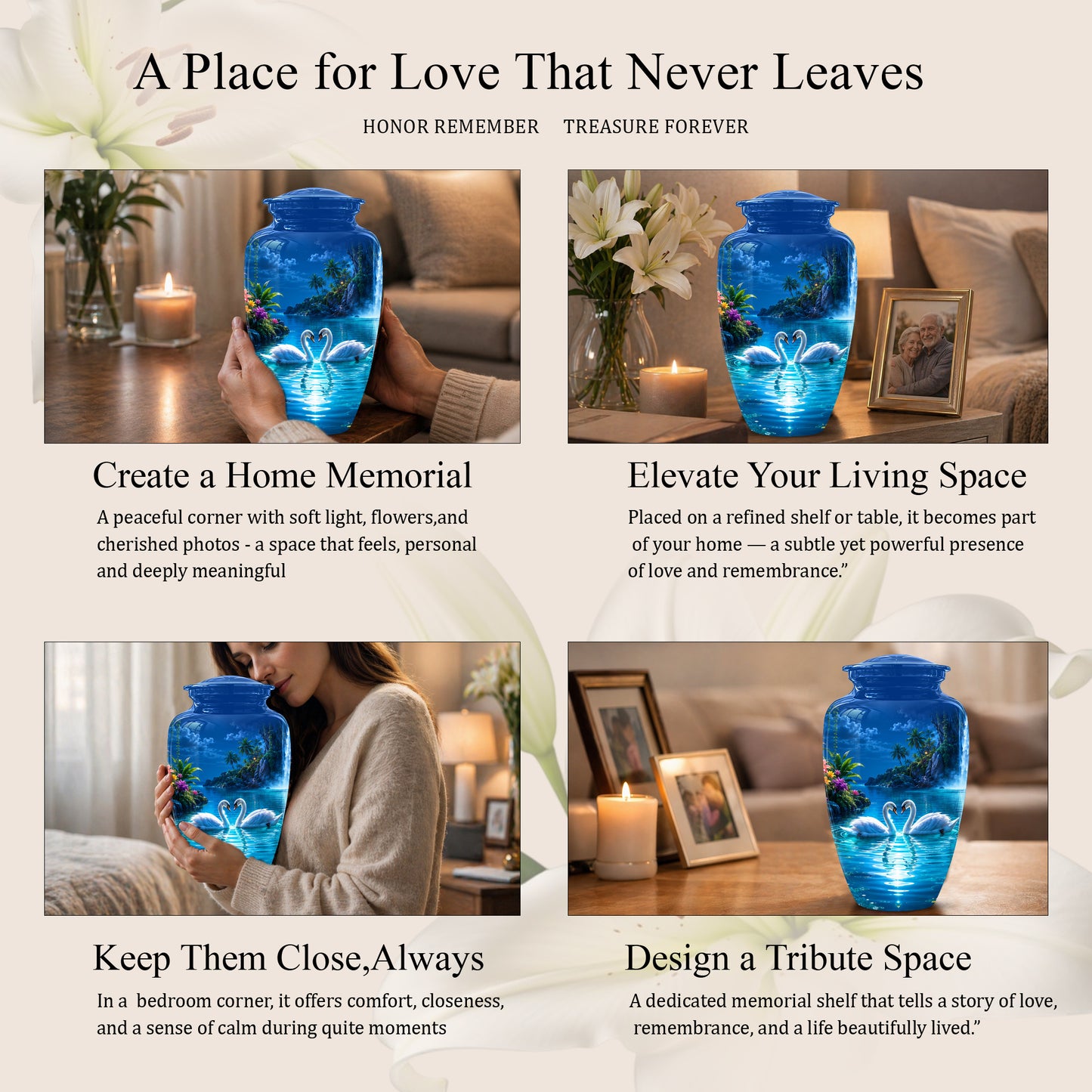 White Couple Swan Urn - Beautiful Memorial Keep Urns For Loved Ones