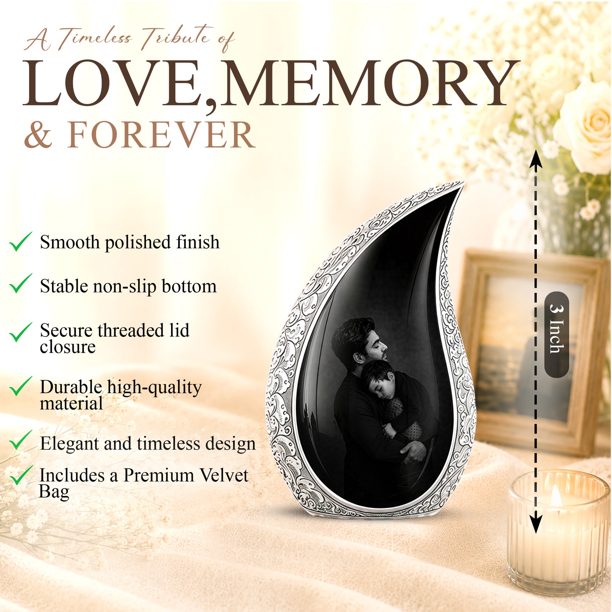 Black Father & Son Memorial Urn - Custom Cremation To Tribute Dad Ashes