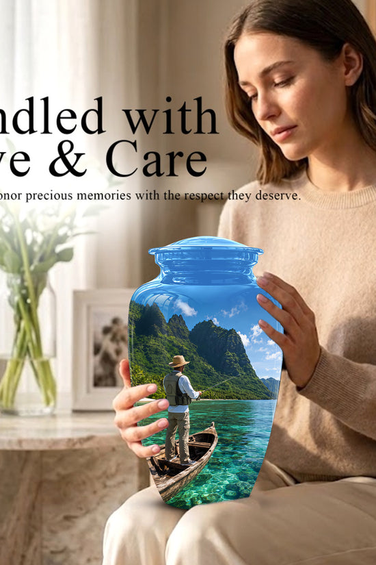 Father Fishing Cremation Urn - Majestic Memorial Urns For Human Ashes