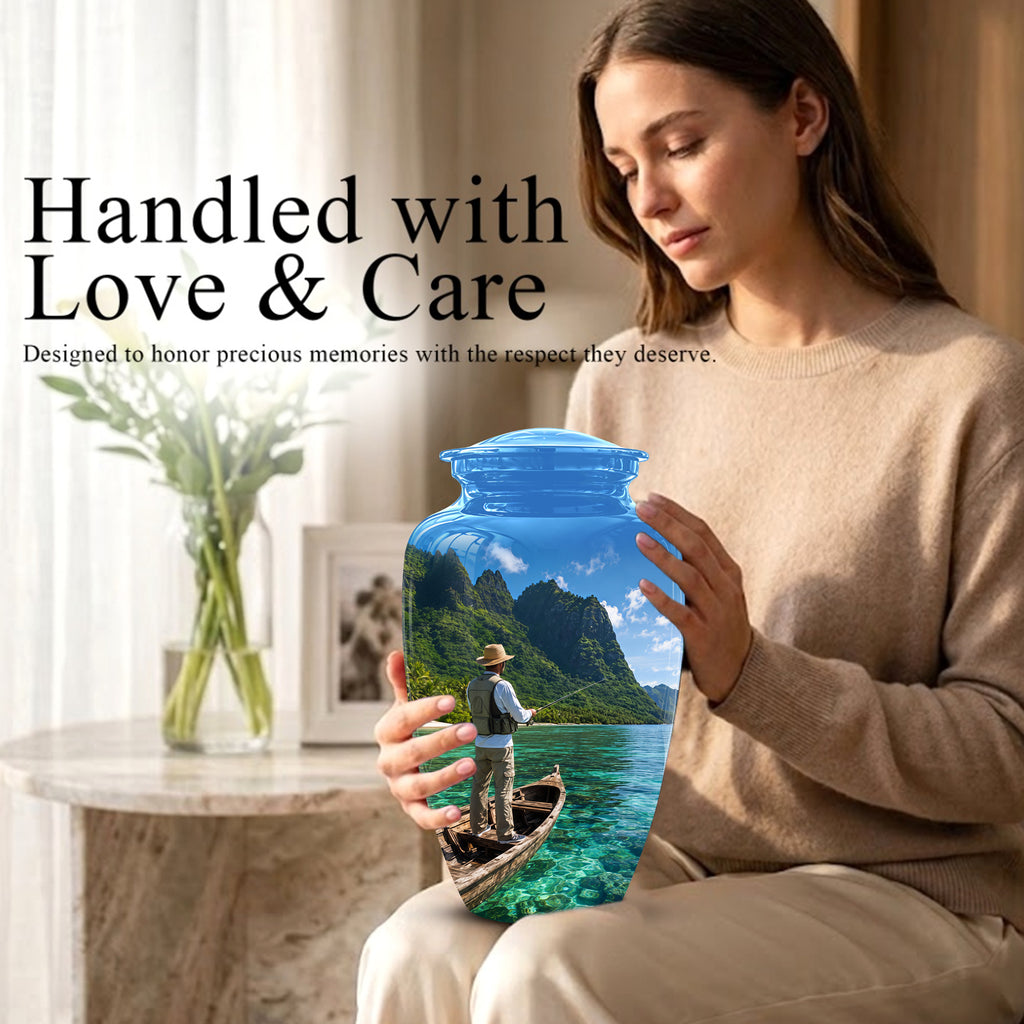Father Fishing Cremation Urn - Majestic Memorial Urns For Human Ashes