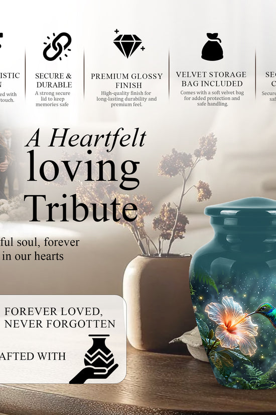 Hummingbird Cremation Urn for Ashes - Elegant Floral Memorial Urn